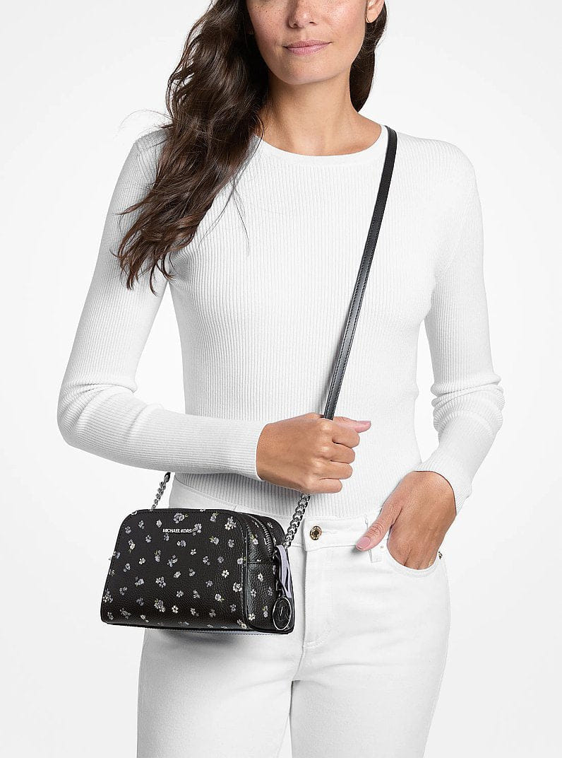 Michael Kors Ashton Extra-Small Floral Printed Camera Crossbody Bag Black