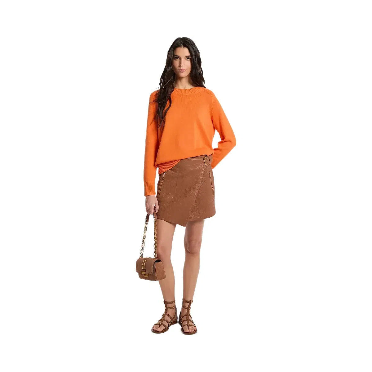 Michael Kors Textured Leather Wrap Skirt Luggage