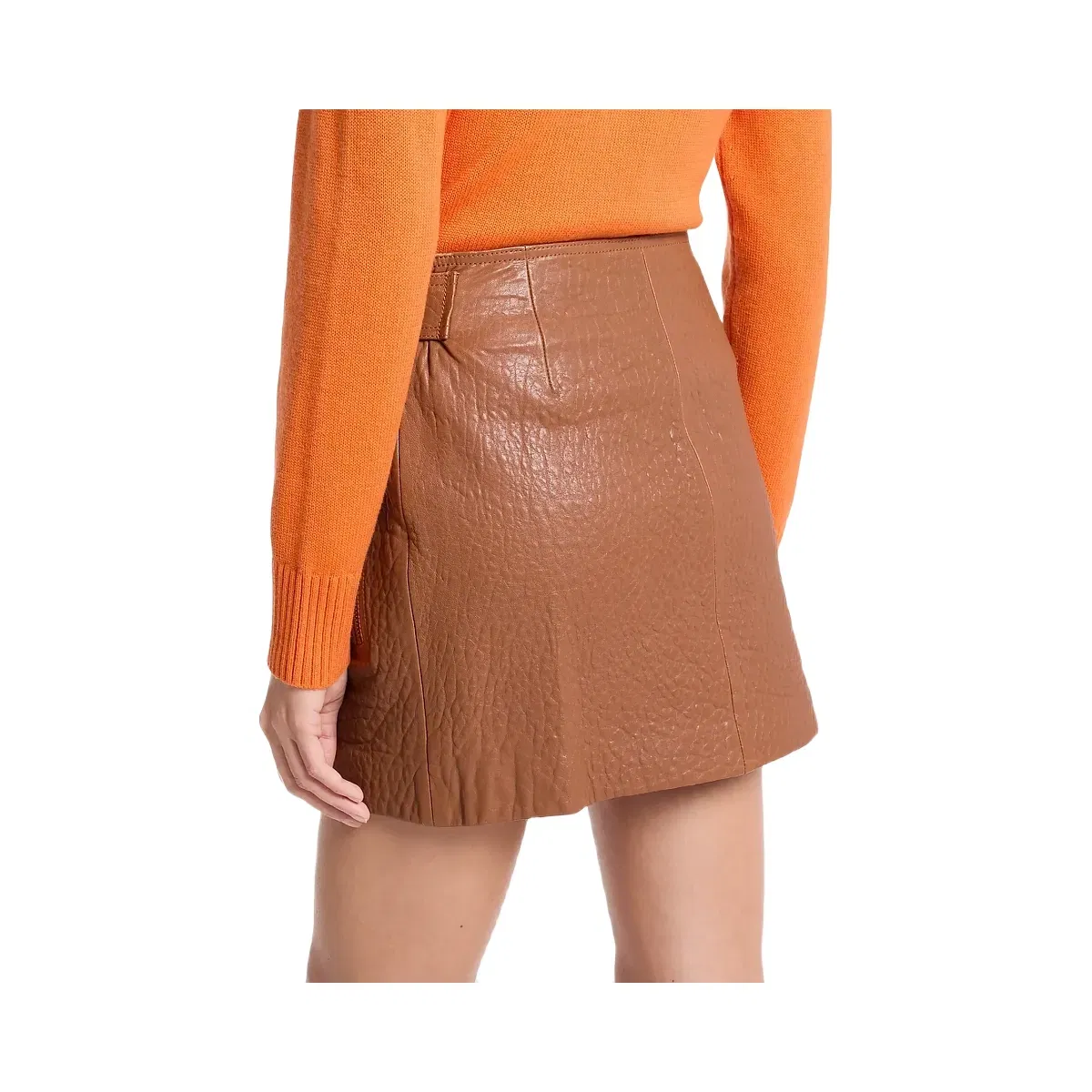 Michael Kors Textured Leather Wrap Skirt Luggage