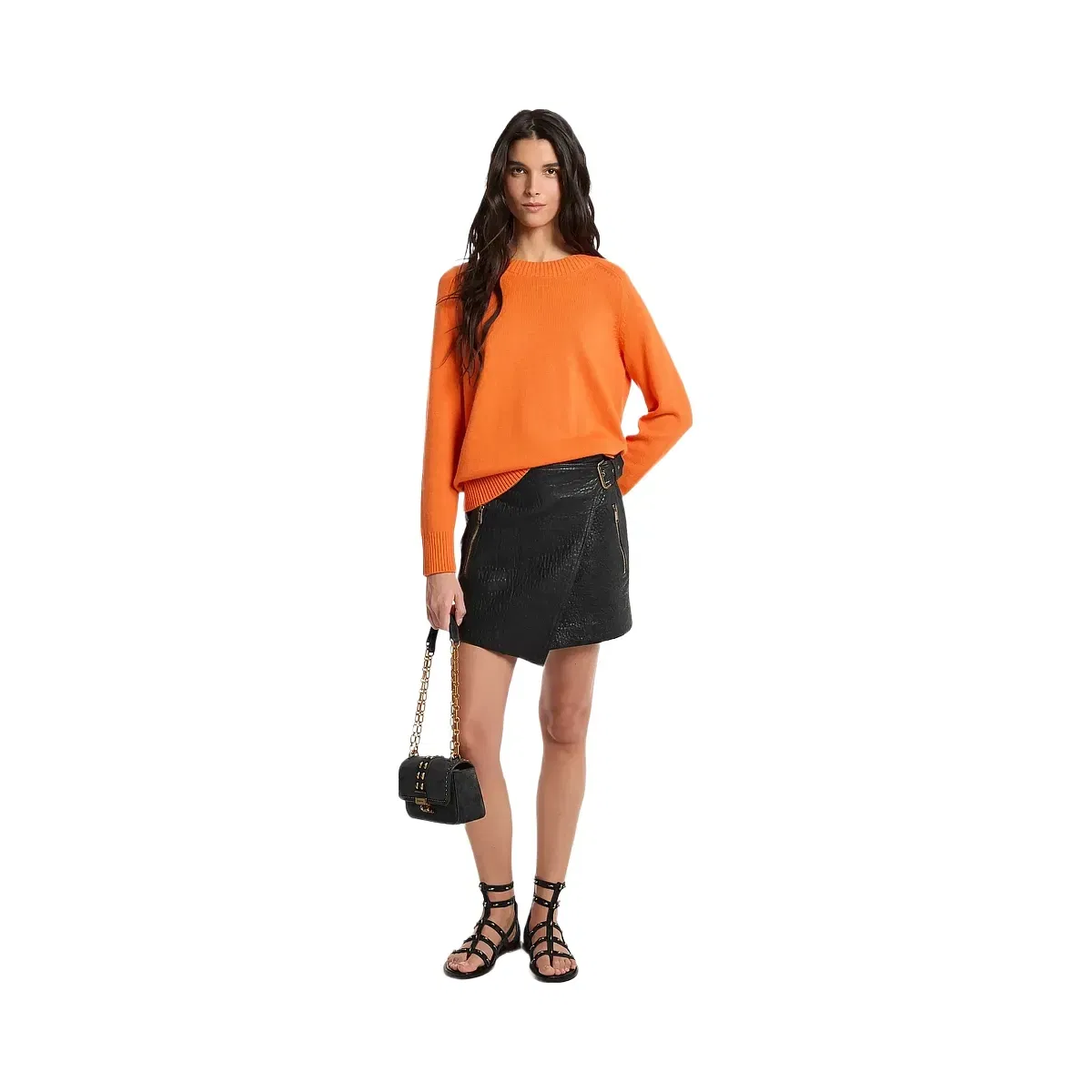 Michael Kors Textured Leather Wrap Skirt Black