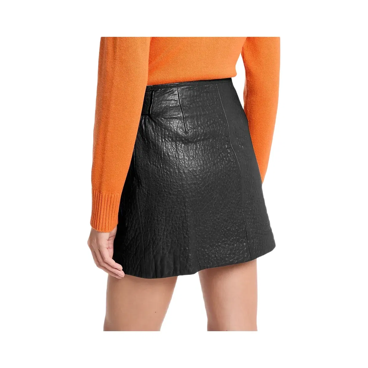 Michael Kors Textured Leather Wrap Skirt Black