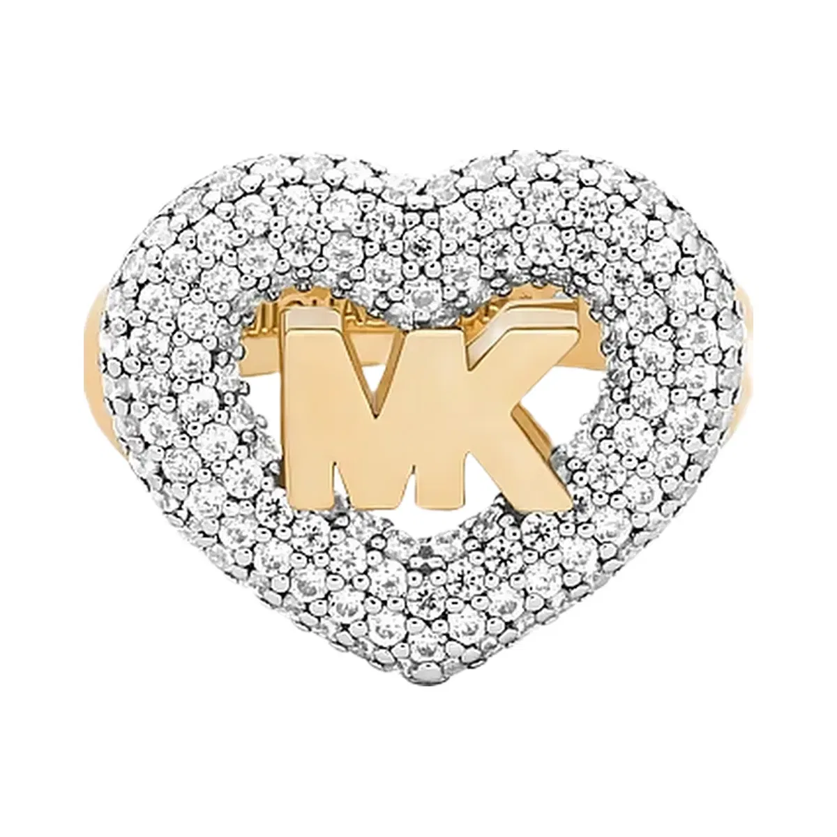 Michael Kors Logo and Pavé Heart Ring Gold
