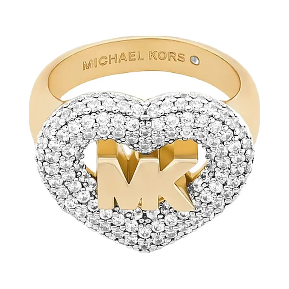 Michael Kors Logo and Pavé Heart Ring Gold
