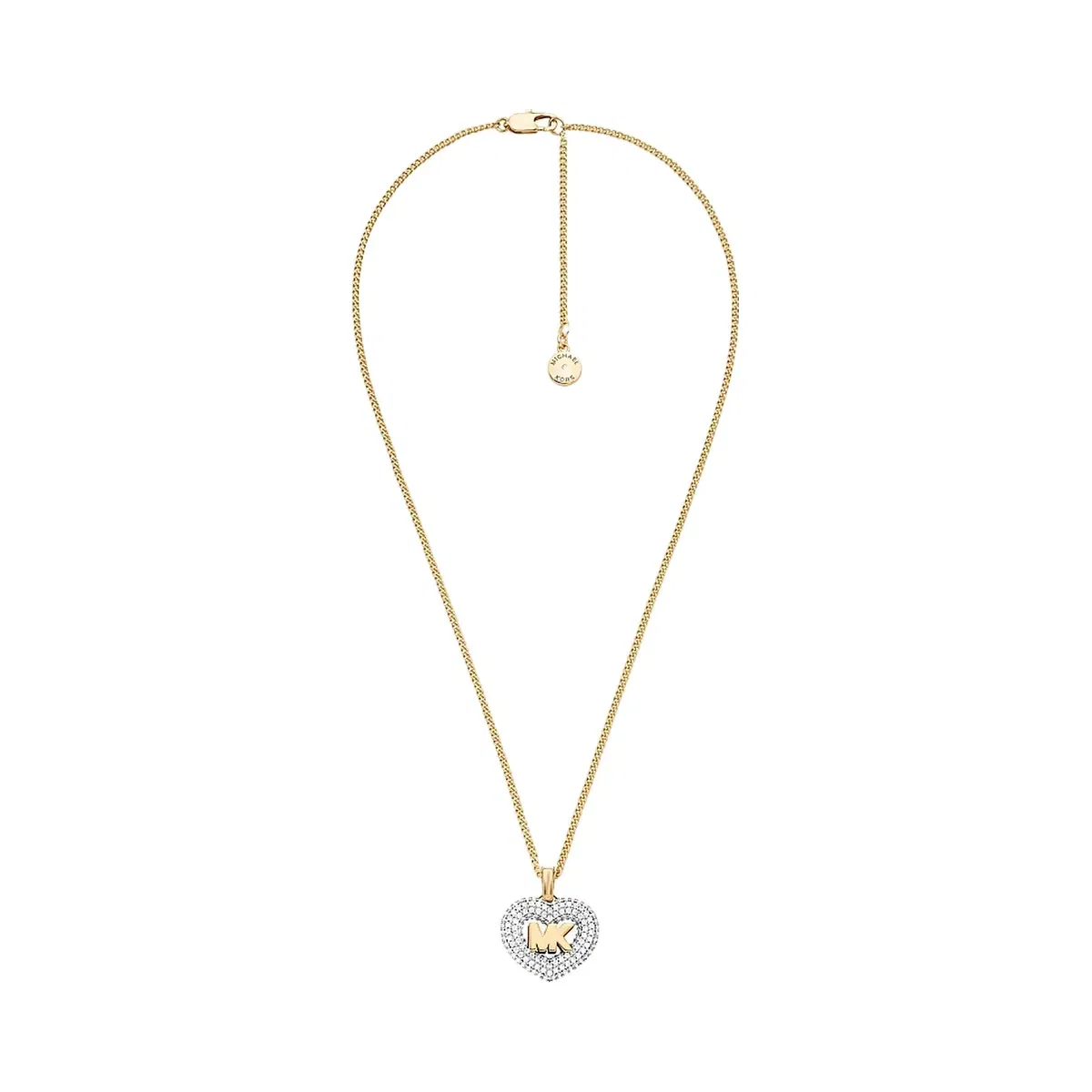 Michael Kors Logo and Pavé Heart Necklace Gold