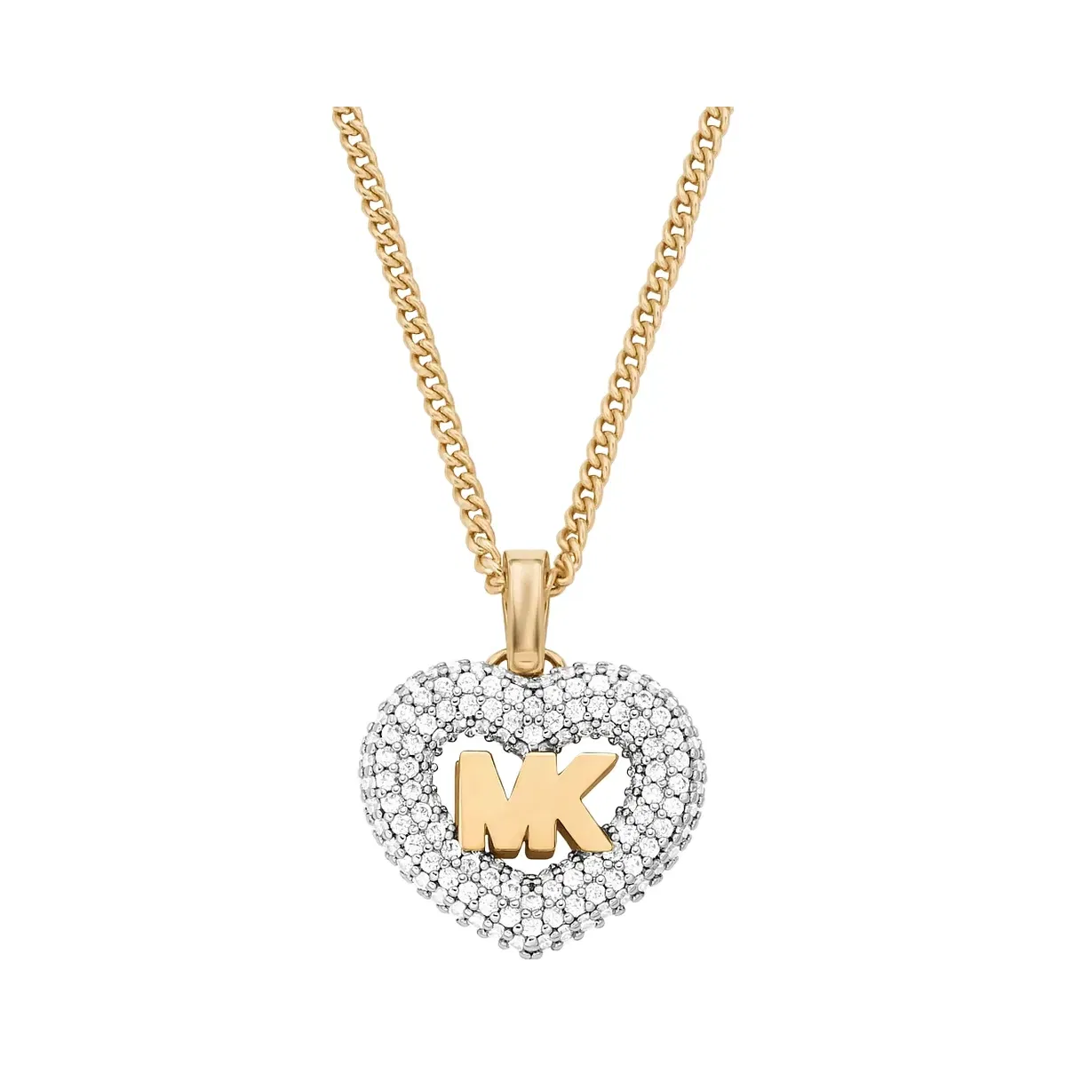 Michael Kors Logo and Pavé Heart Necklace Gold
