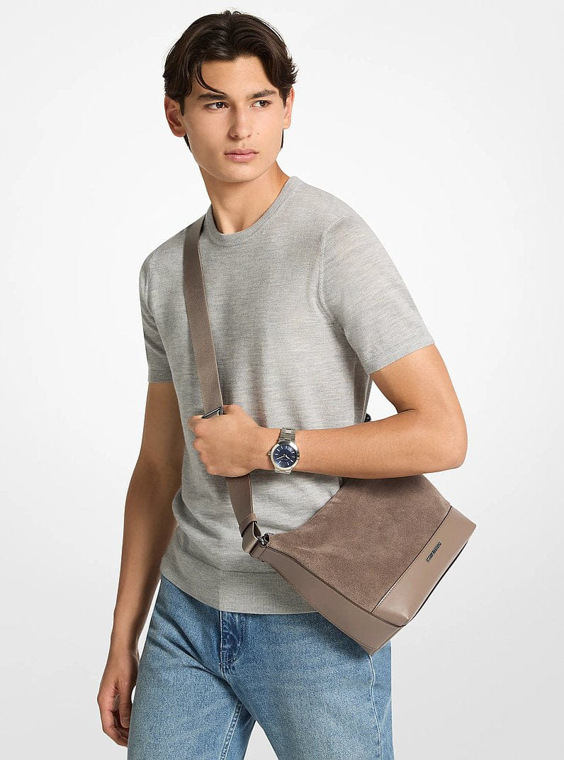 Michael Kors Cooper Suede Crossbody Bag Mushroom