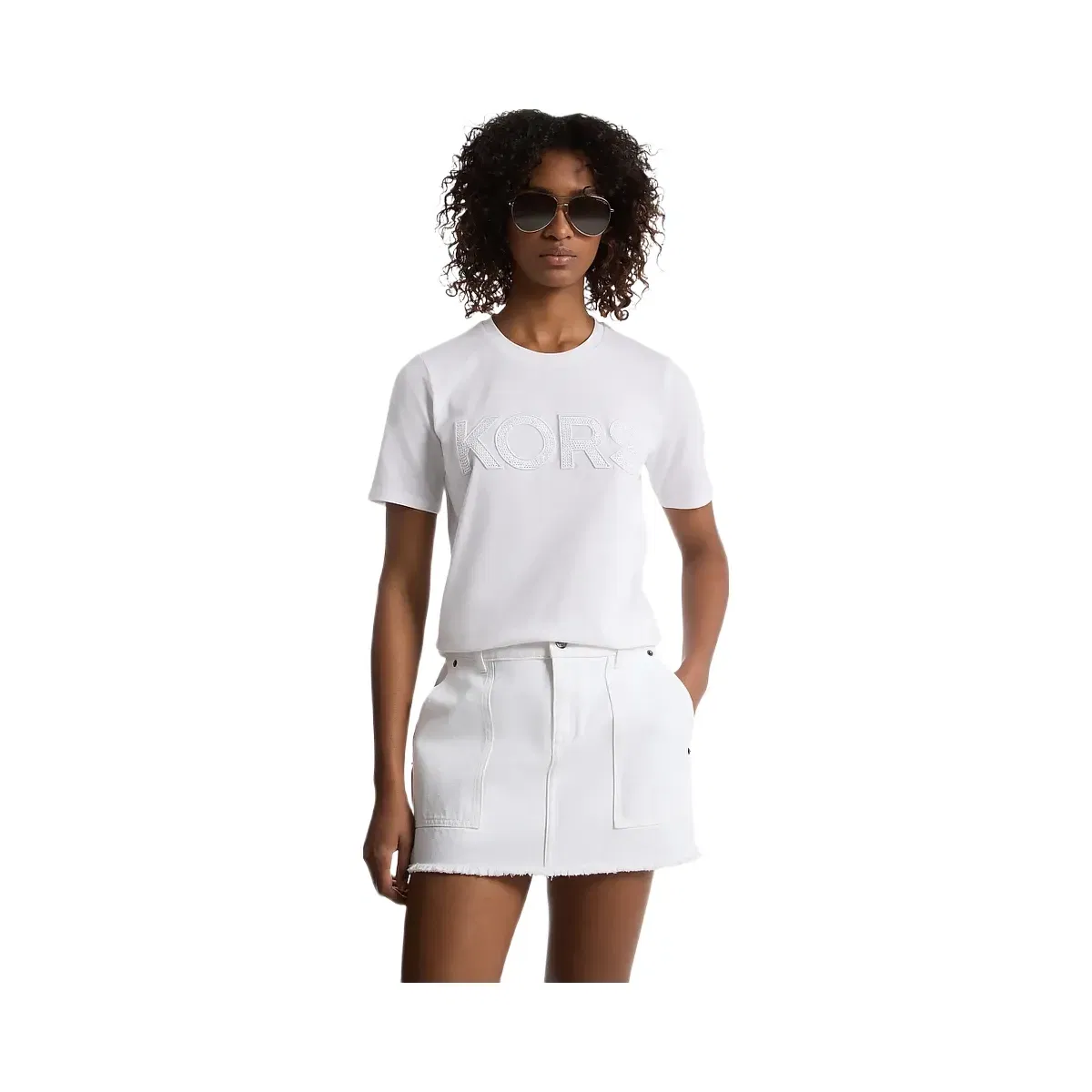 Michael Kors Sequined Logo Cotton T-Shirt White
