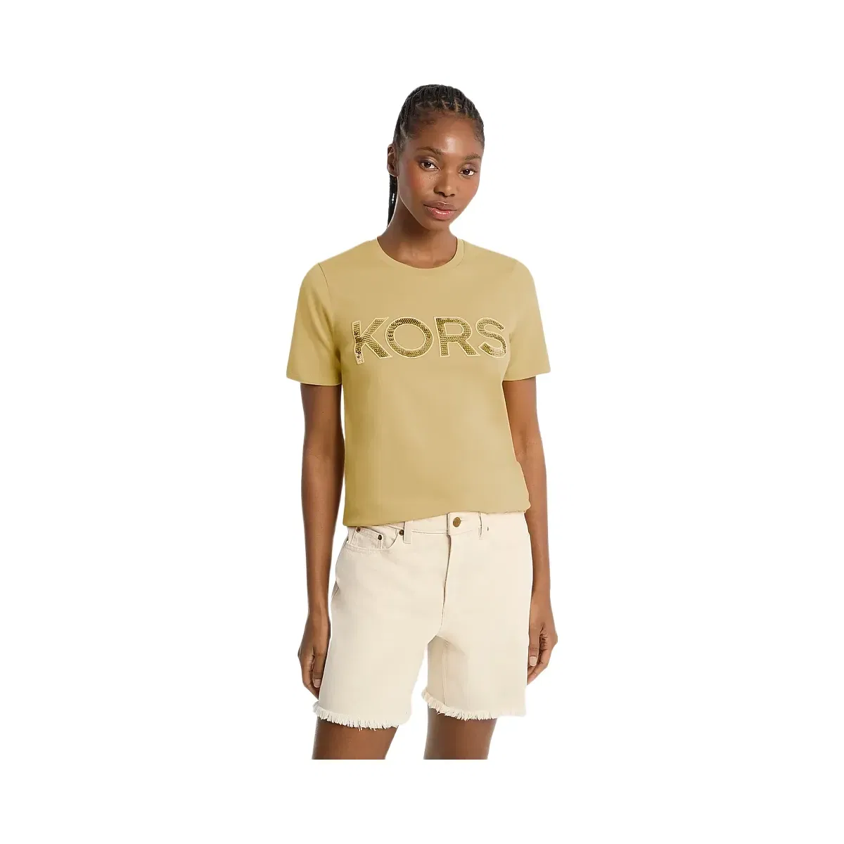 Michael Kors Sequined Logo Cotton T-Shirt Oregano