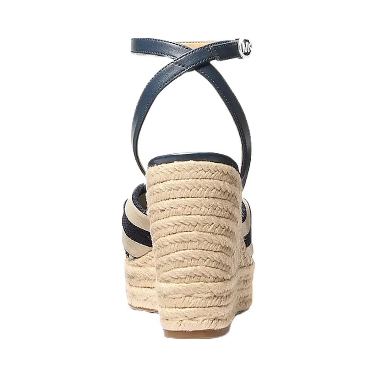 Michael Kors Elena Striped Linen Blend Wedge Sandal Navy