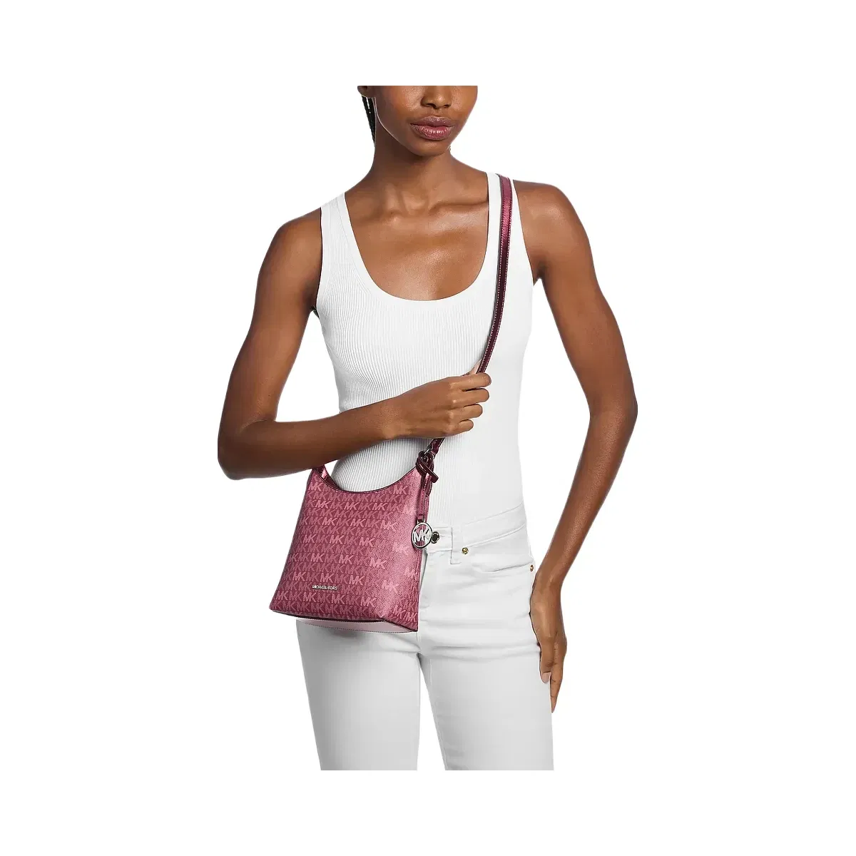 Michael Kors Maya Small Signature Logo Crossbody Bag Maroon