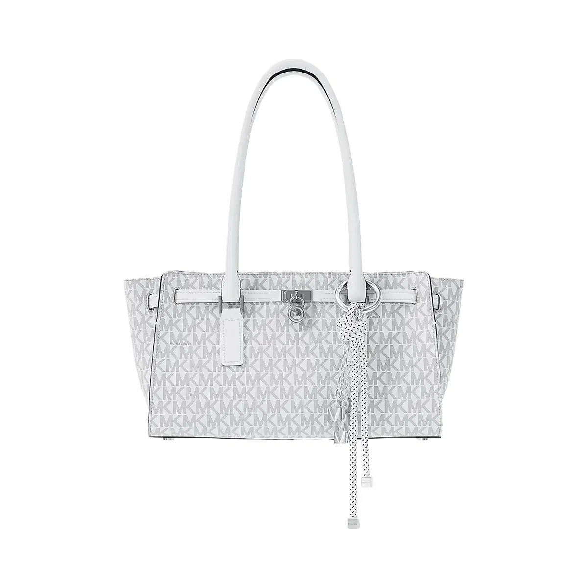 Michael Kors Silver-Tone and Speckled Cord Bag Charm Optic White