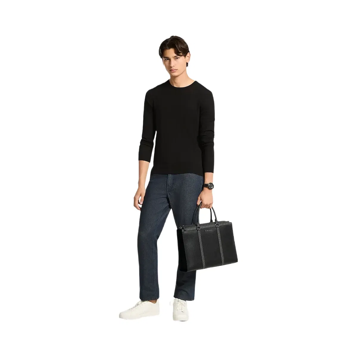 Michael Kors Cooper Pebbled Leather and Signature Logo Briefcase Black