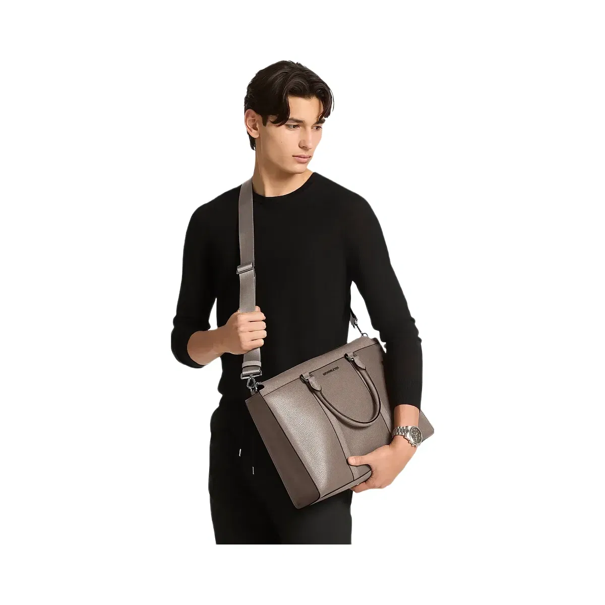 Michael Kors Cooper Pebbled Leather and Signature Logo Briefcase Mushroom