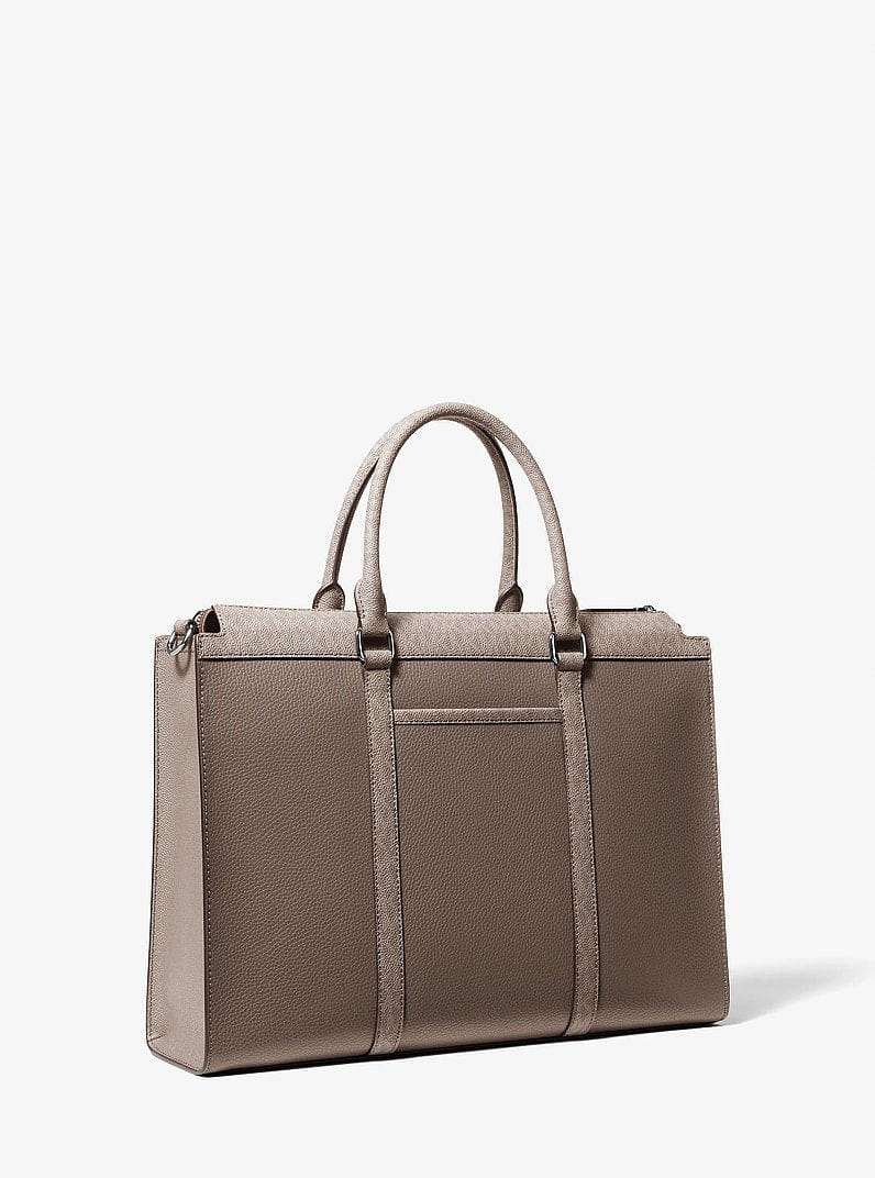 Michael Kors Cooper Pebbled Leather and Signature Logo Briefcase Mushroom