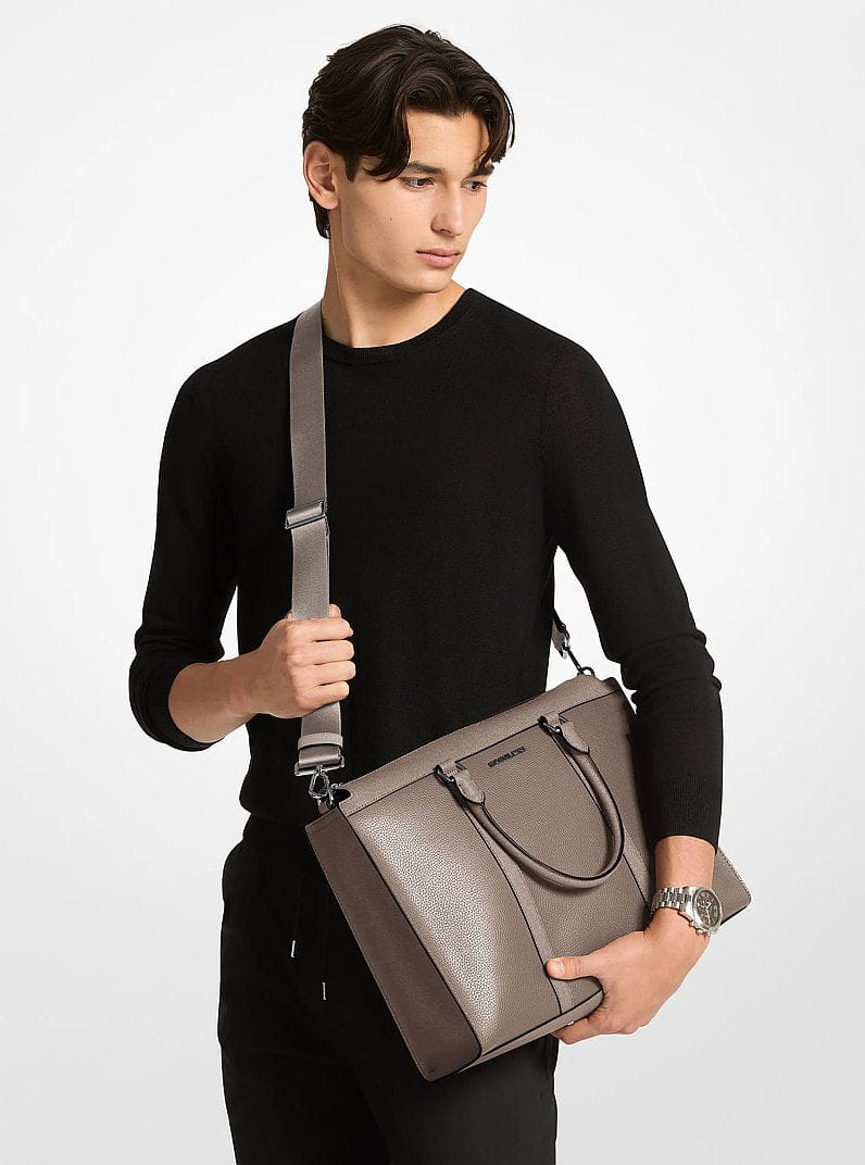 Michael Kors Cooper Pebbled Leather and Signature Logo Briefcase Mushroom