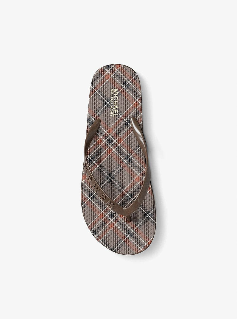 Michael Kors Plaid Print Flip Flop Mushroom