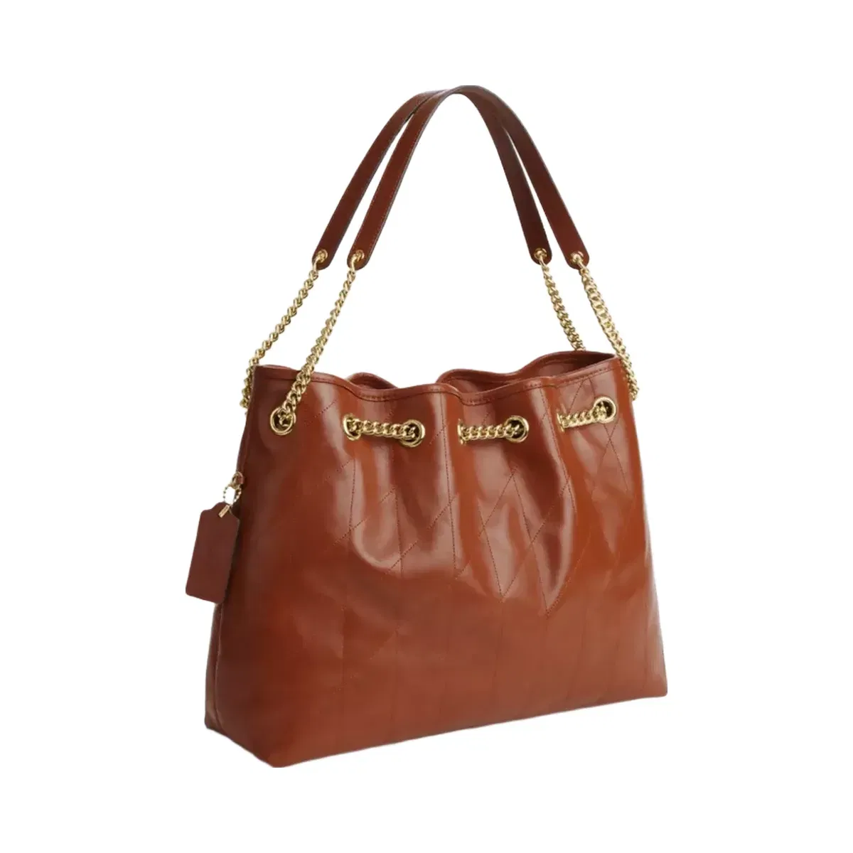 Coach Evelyn Shoulder Bag With Quilting And Charm in Gold Cinnamon
