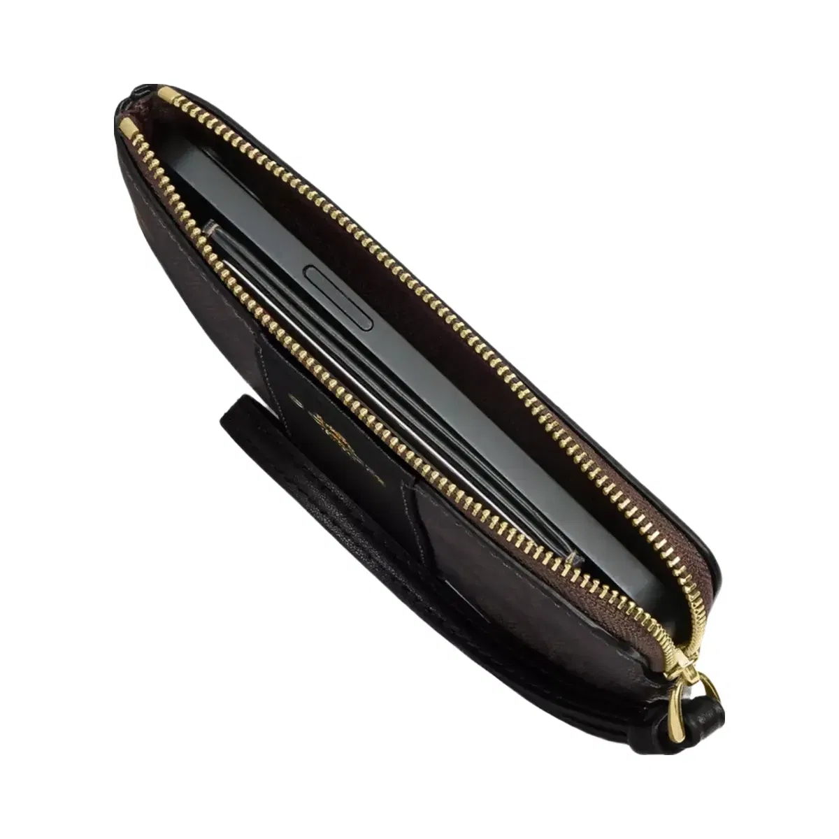 Coach Corner Zip Wristlet in Gold Black