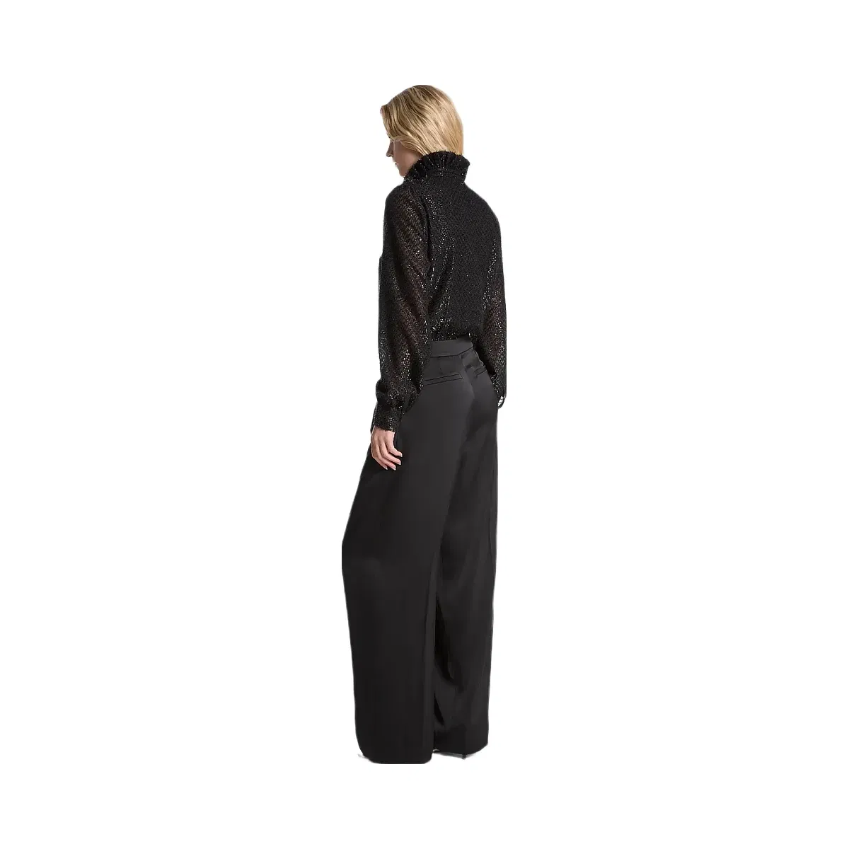 Michael Kors Metallic Clip Jacquard and Satin Tie-Neck Jumpsuit Black