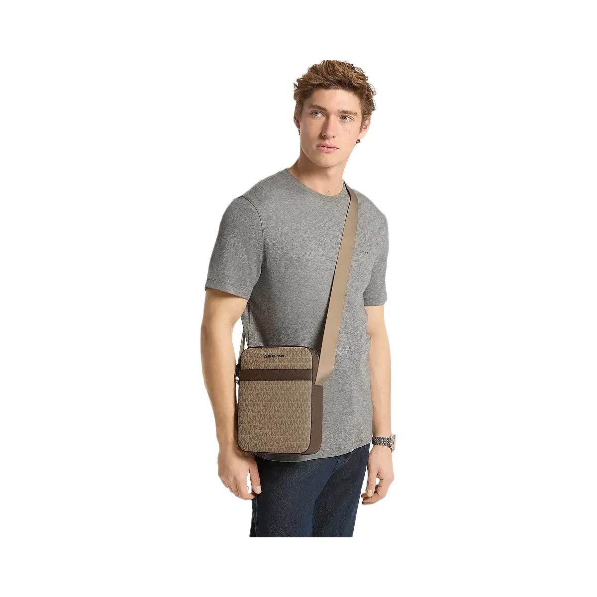 Michael Kors Cooper Signature Logo Flight Bag Camel