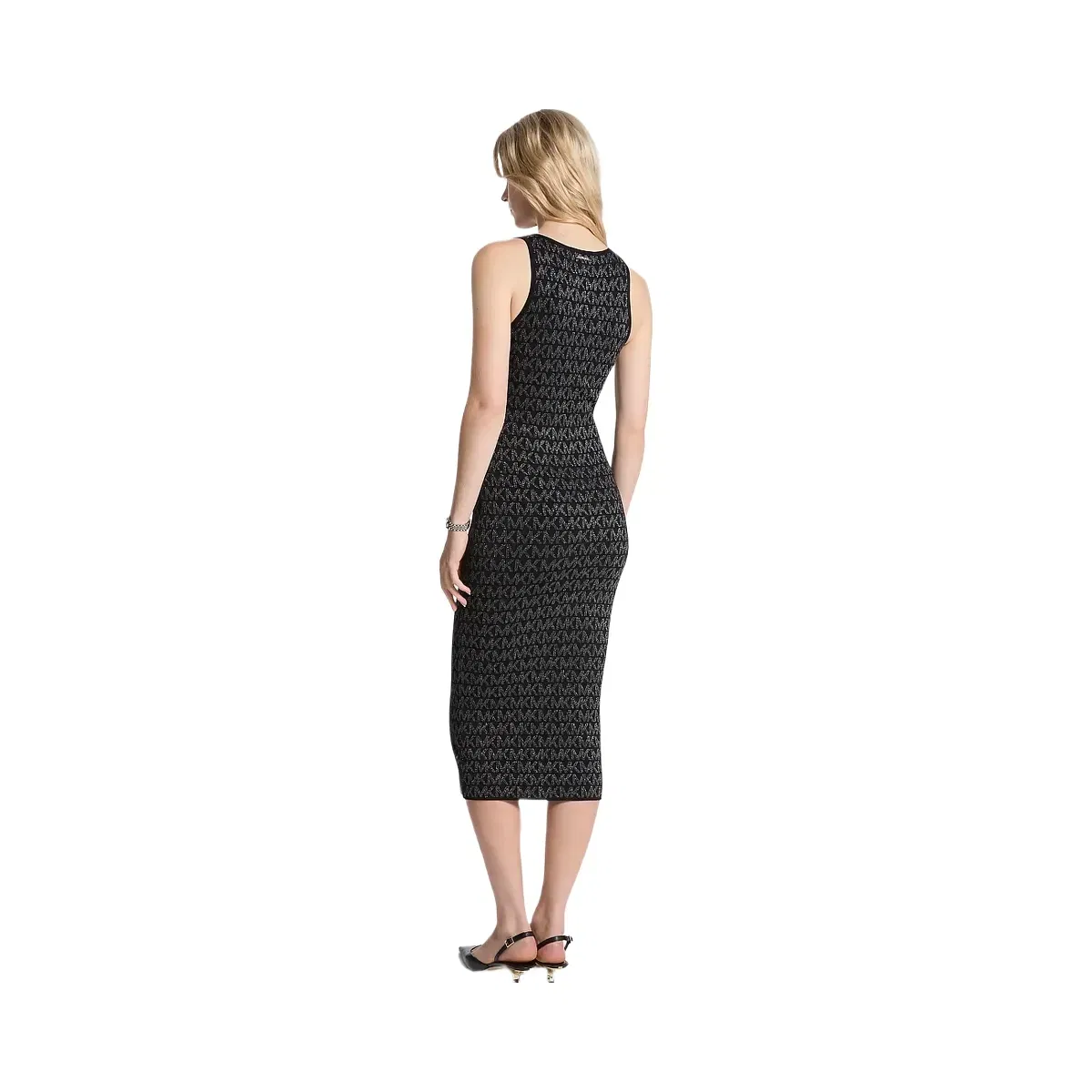 Michael Kors Metallic Logo Jacquard Midi Dress Black/Silver