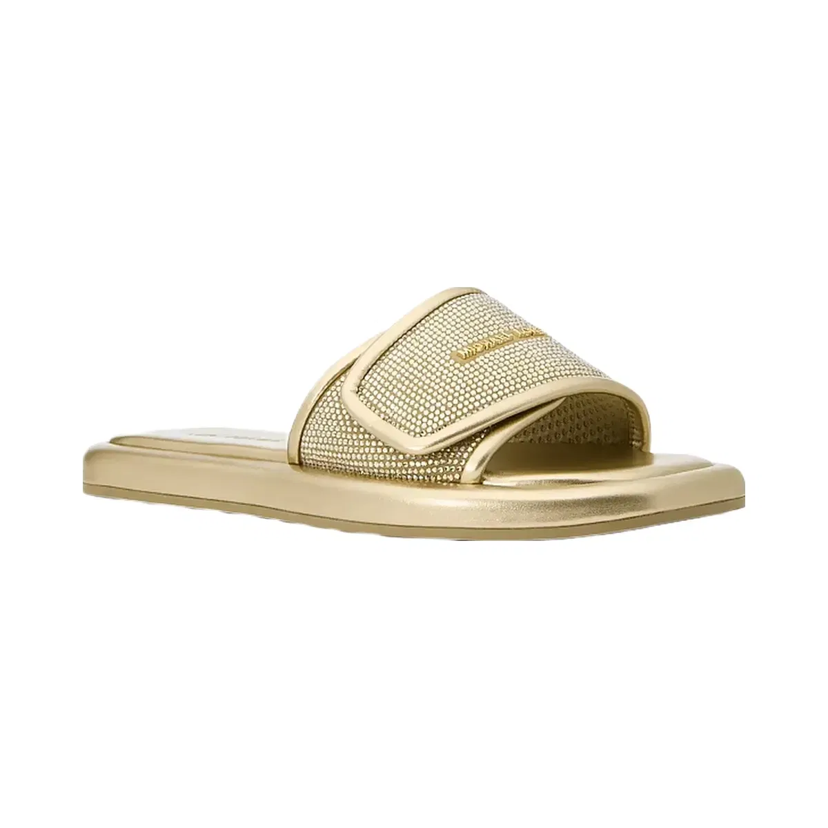 Michael Kors Suki Embellished Metallic Slide Sandal Pale Gold