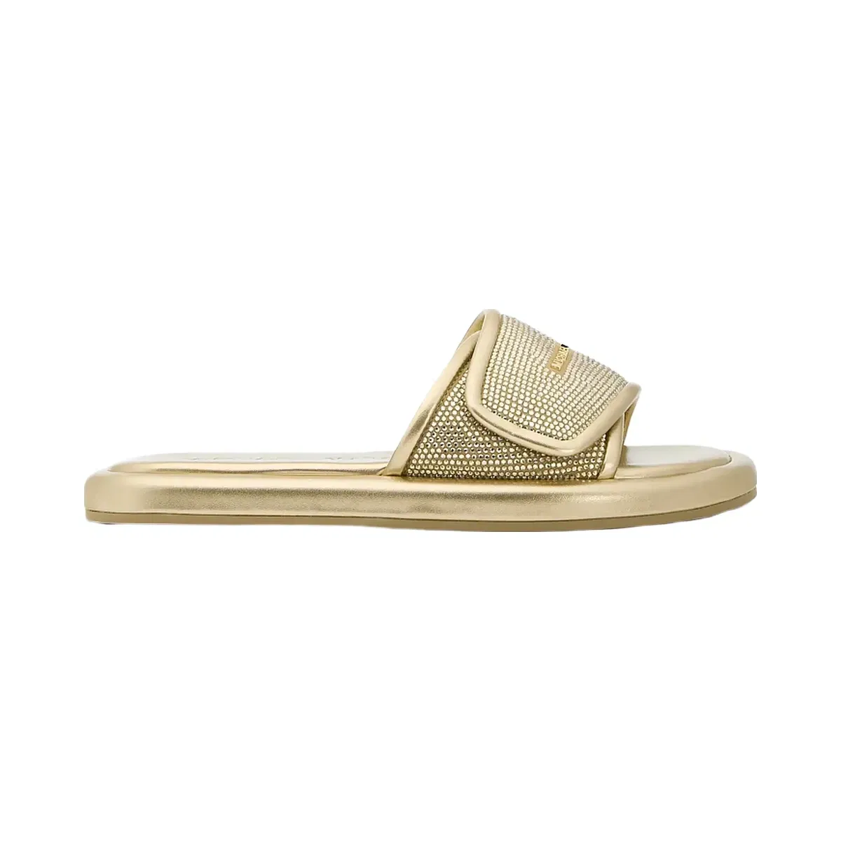 Michael Kors Suki Embellished Metallic Slide Sandal Pale Gold