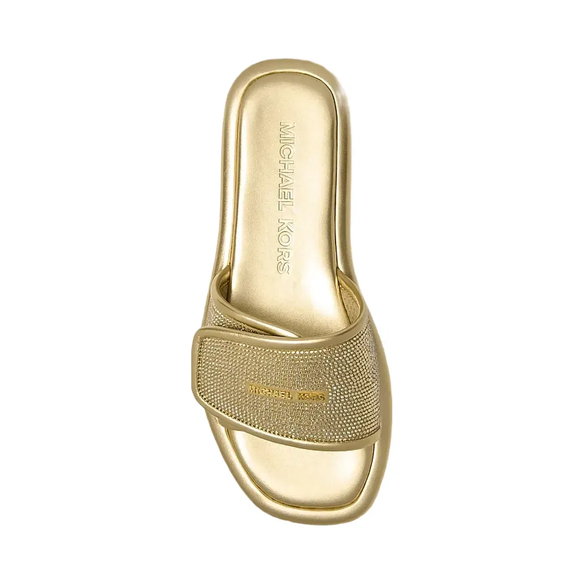 Michael Kors Suki Embellished Metallic Slide Sandal Pale Gold