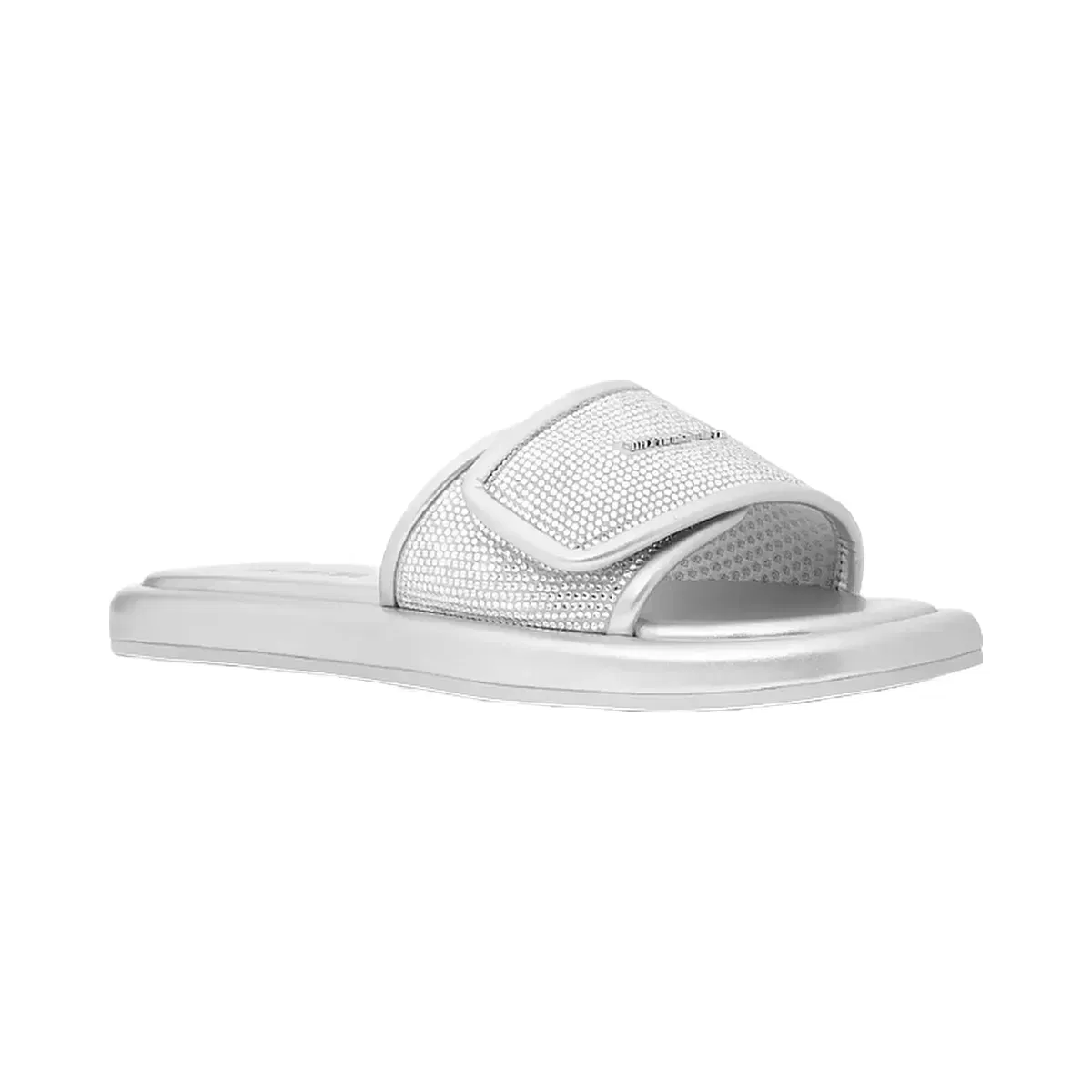 Michael Kors Suki Embellished Metallic Slide Sandal Silver