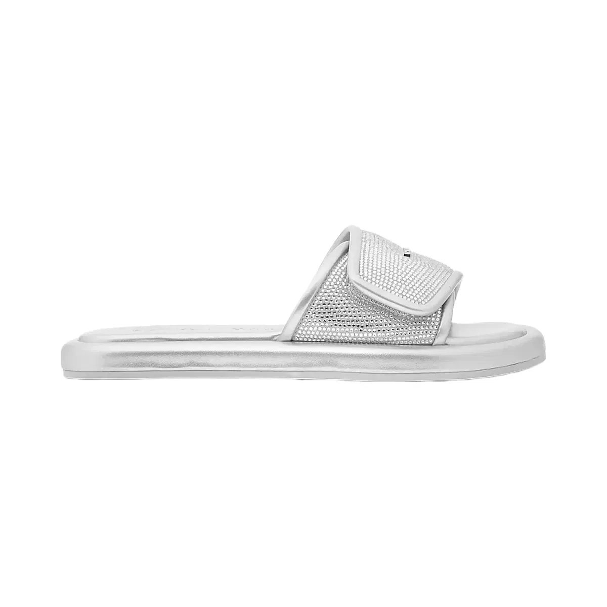 Michael Kors Suki Embellished Metallic Slide Sandal Silver