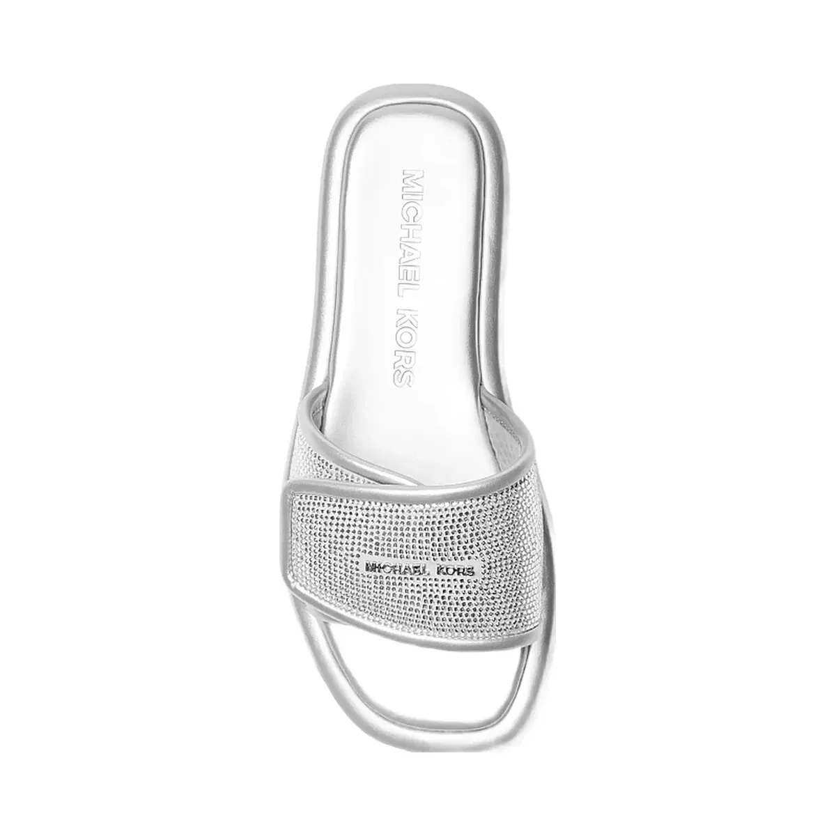 Michael Kors Suki Embellished Metallic Slide Sandal Silver