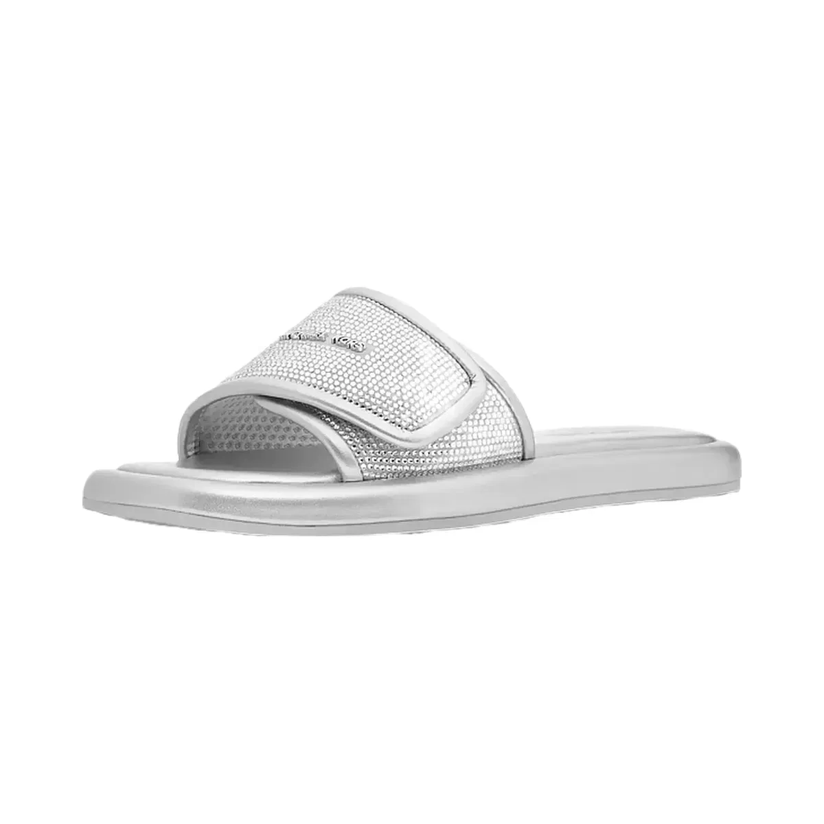 Michael Kors Suki Embellished Metallic Slide Sandal Silver