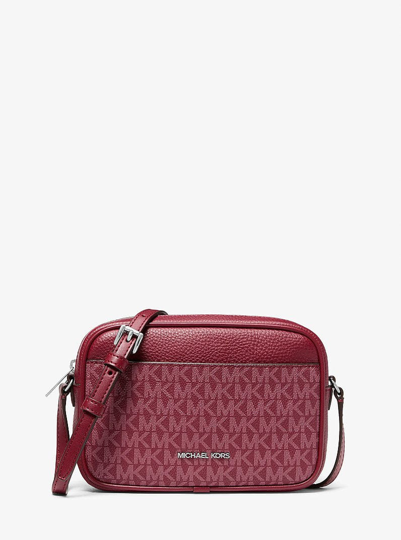 Michael Kors Jet Set Travel Small Signature Logo Camera Crossbody Bag Maroon