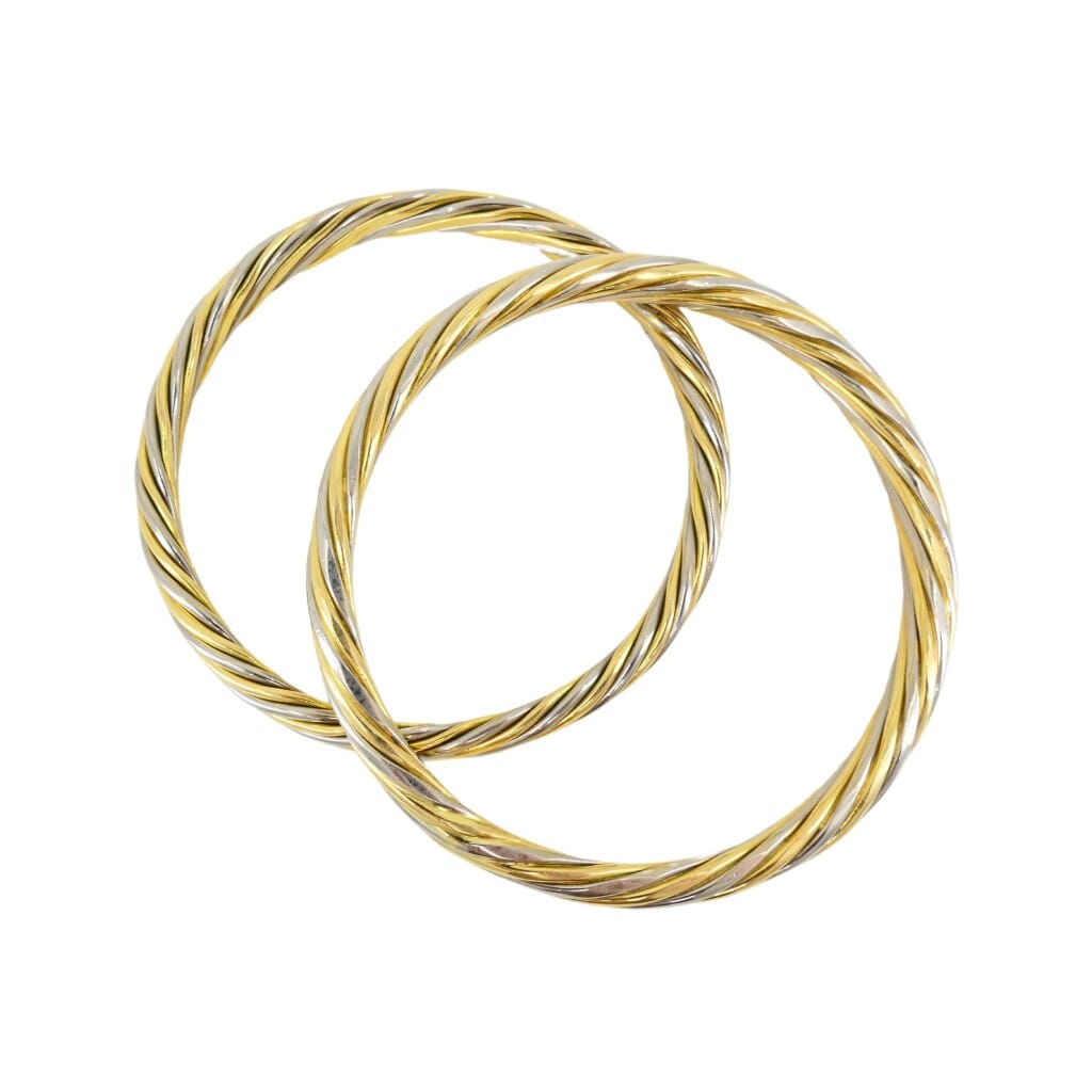Vintage Gold and White Gold Twisted Bangle Bracelet Set