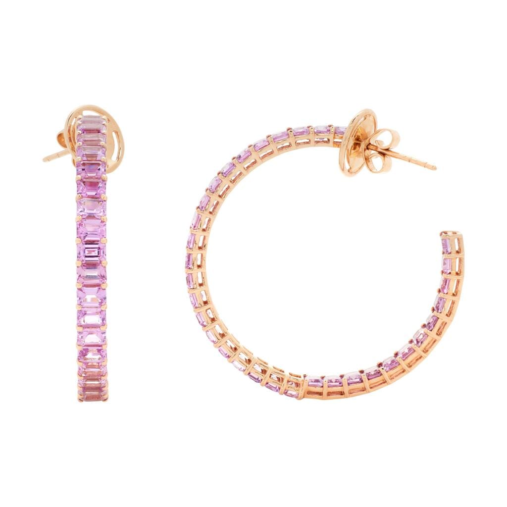 Pink Gold and 16.40ctw Pink Sapphire Hoop Earrings