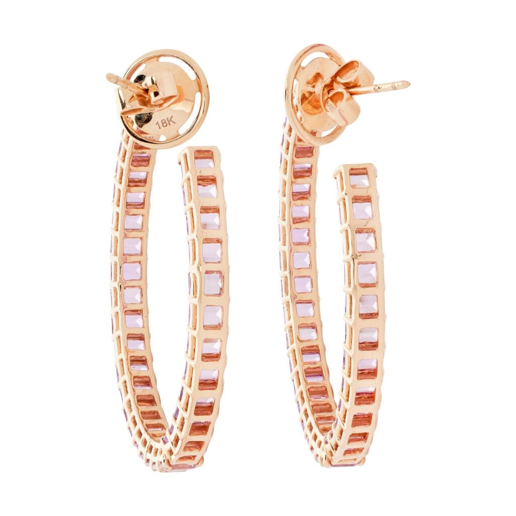 Pink Gold and 16.40ctw Pink Sapphire Hoop Earrings
