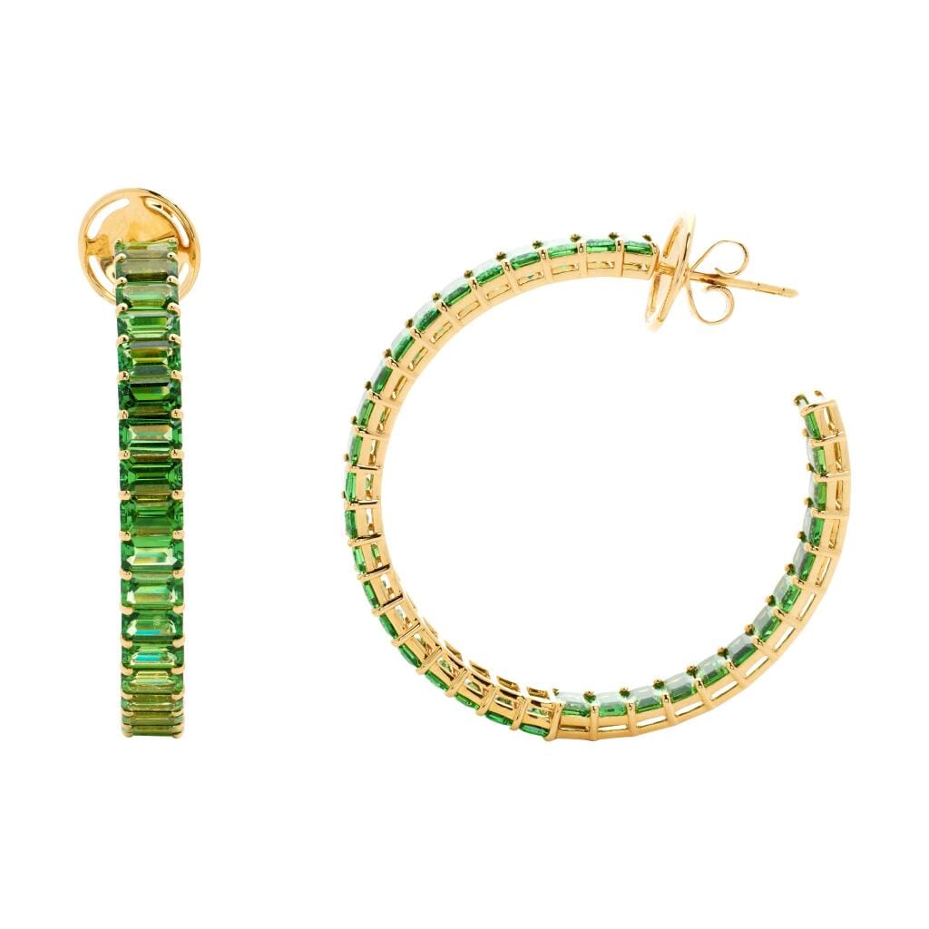 Gold and 20.00ctw Tsavorite Garnet Hoop Earrings