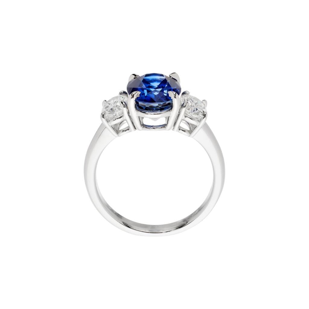 White Gold, 4.27ct Madagascar Sapphire and Diamond Three Stone Ring