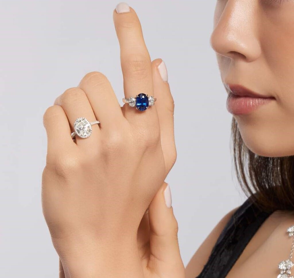 White Gold, 4.27ct Madagascar Sapphire and Diamond Three Stone Ring