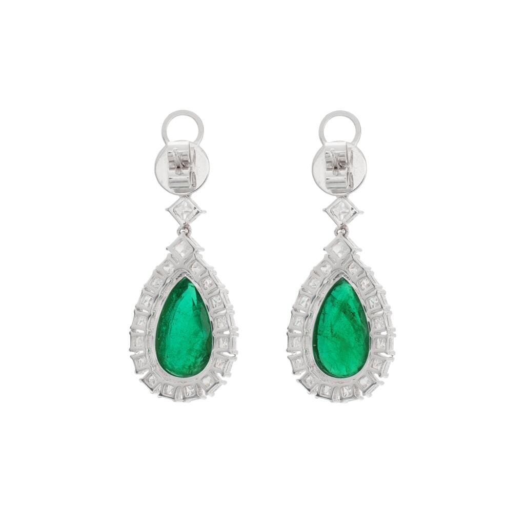 White Gold, 10.85ctw Zambian Emerald and Diamond Drop Earrings