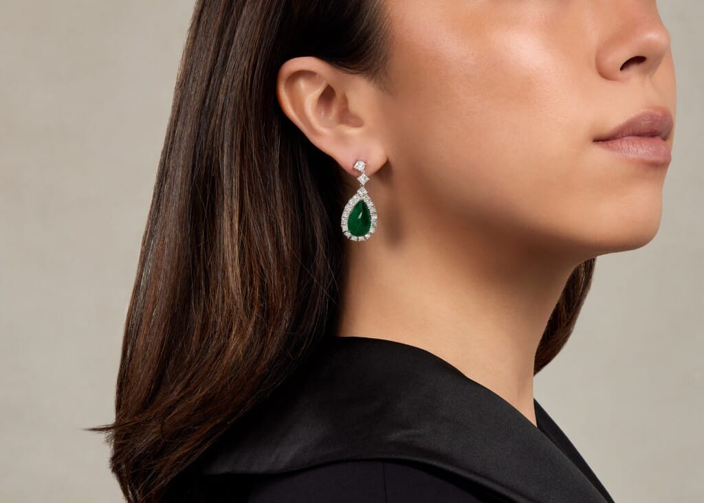 White Gold, 10.85ctw Zambian Emerald and Diamond Drop Earrings