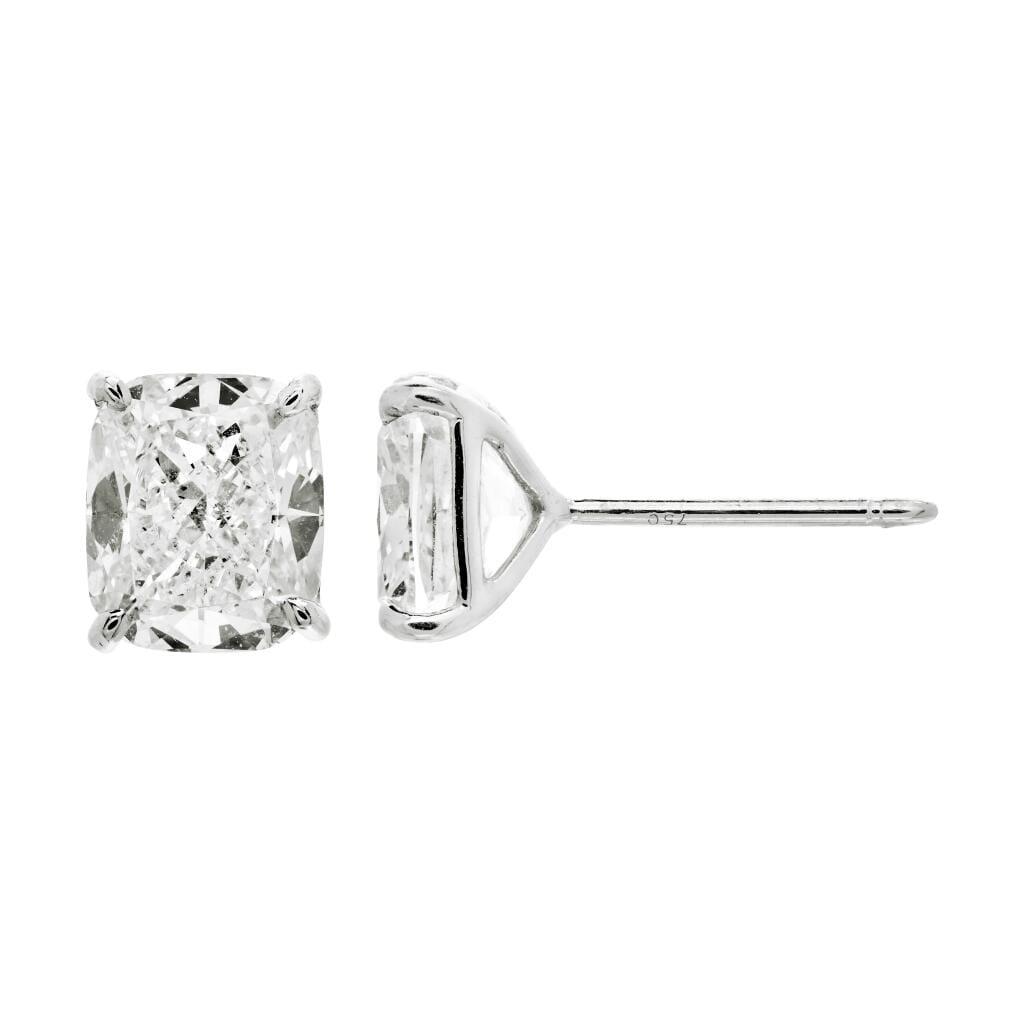 Platinum and 4.20ctw Cushion Cut Diamond Stud Earrings