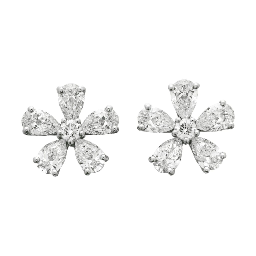 Platinum and 7.70ctw Diamond Flower Stud Earrings