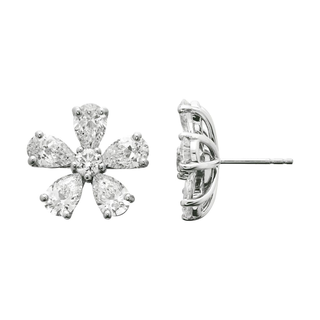 Platinum and 7.70ctw Diamond Flower Stud Earrings