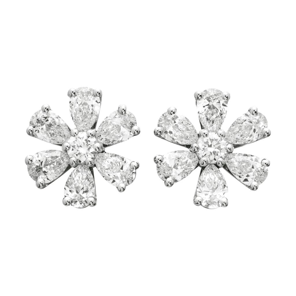 Platinum and 4.20ctw Diamond Flower Stud Earrings
