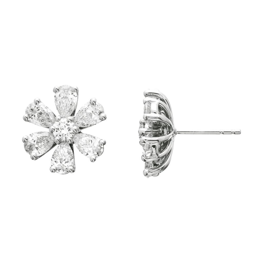 Platinum and 4.20ctw Diamond Flower Stud Earrings