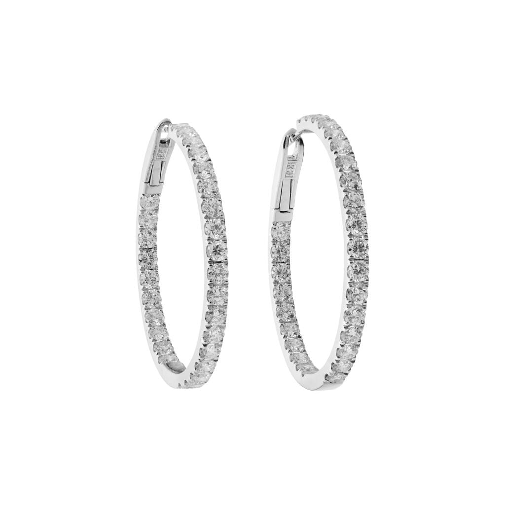 Platinum and 5.00ctw Round Brilliant Cut Diamond Hoop Earrings