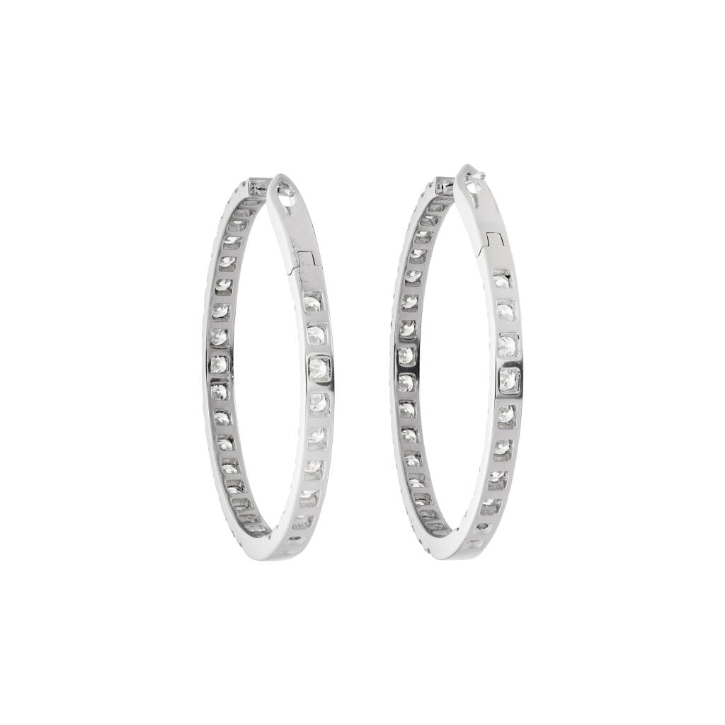 Platinum and 5.00ctw Round Brilliant Cut Diamond Hoop Earrings