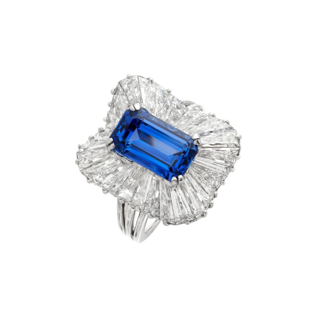 Platinum, 4.51ct Ceylon Sapphire and Diamond Ring