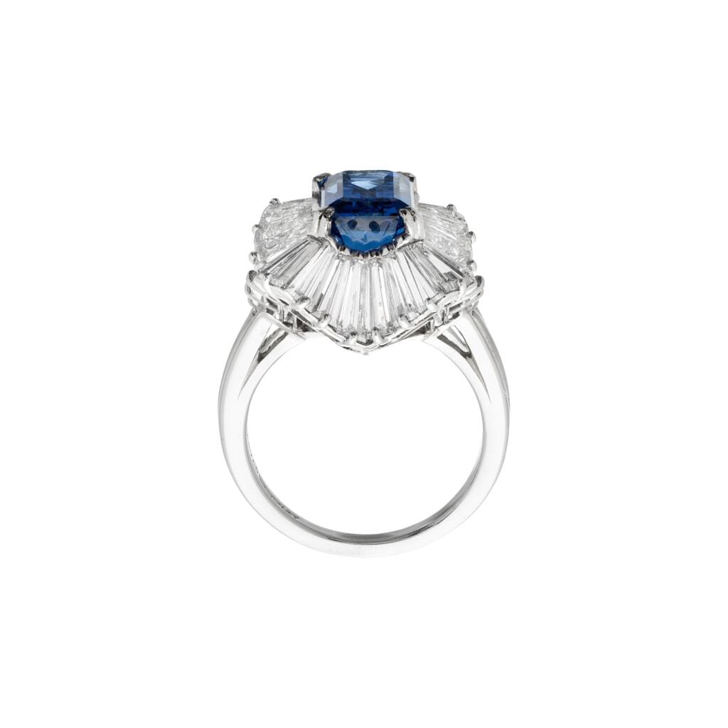 Platinum, 4.51ct Ceylon Sapphire and Diamond Ring